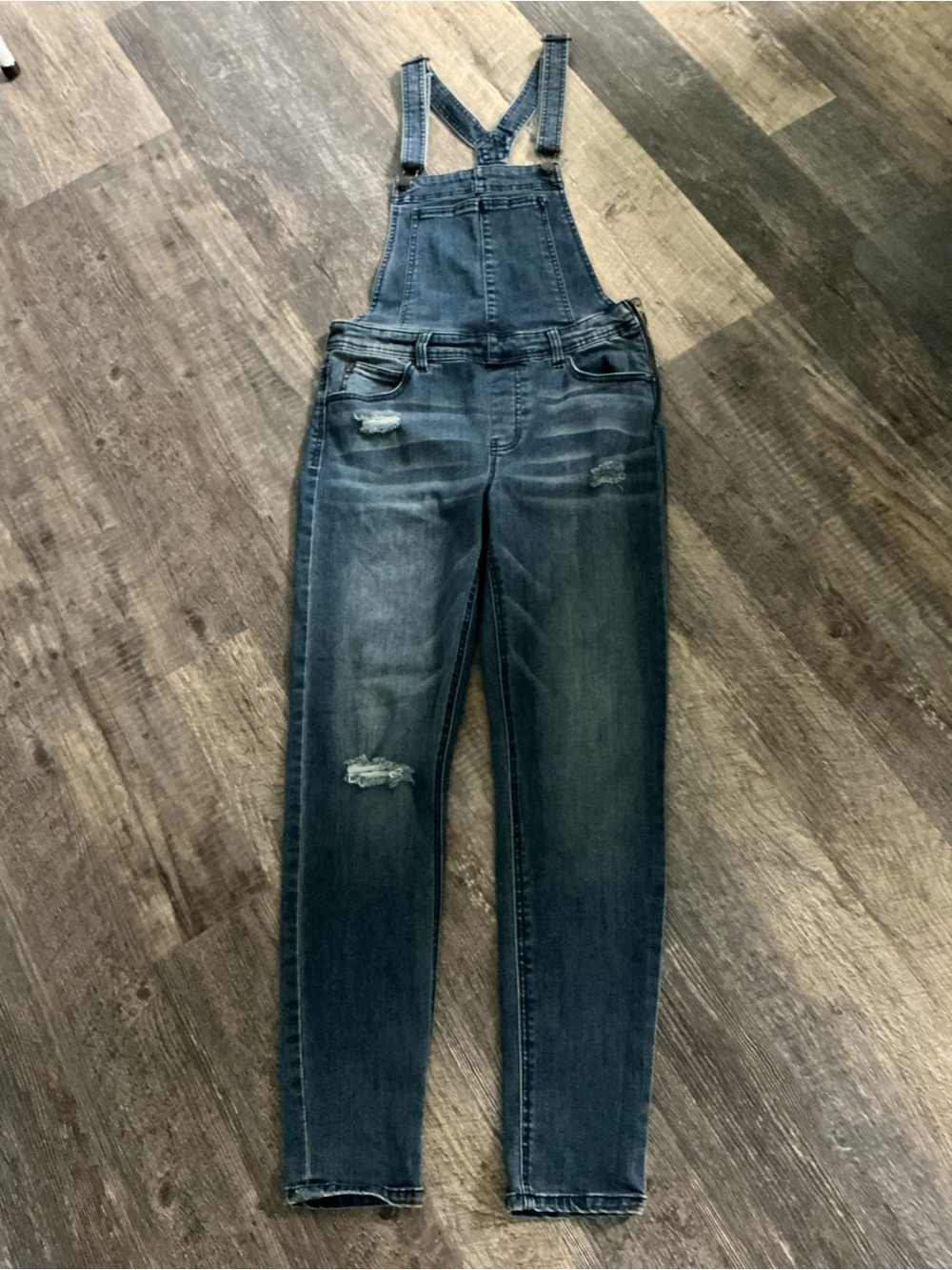 Celebrity Pink Dark Wash Skinny Distressed Denim Overalls